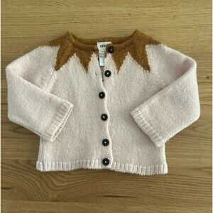 Oeuf Pink & Brown 100% Baby Alpaca Knit Cardigan - Size 18M